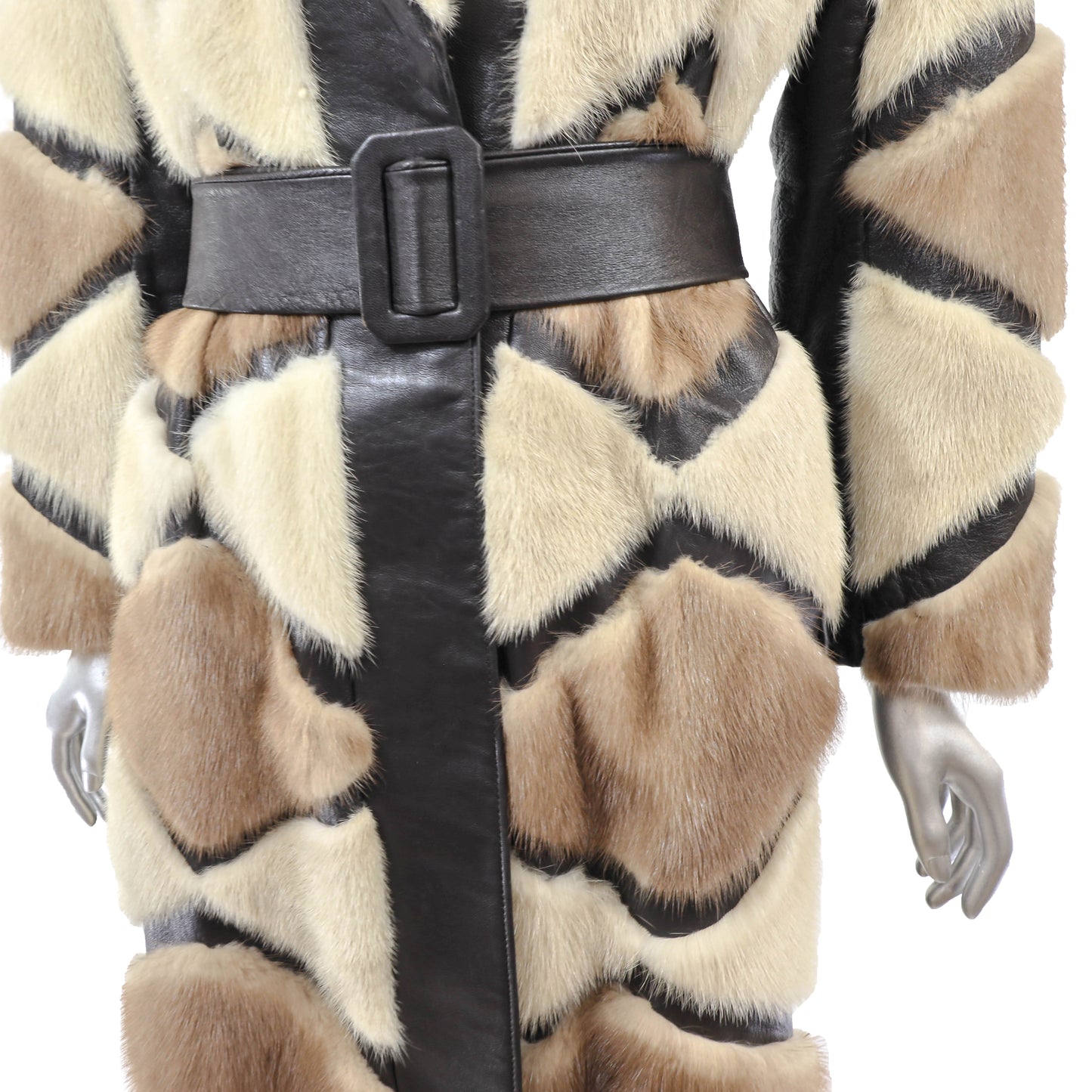 Mink Coat with Leather Insert- Size S