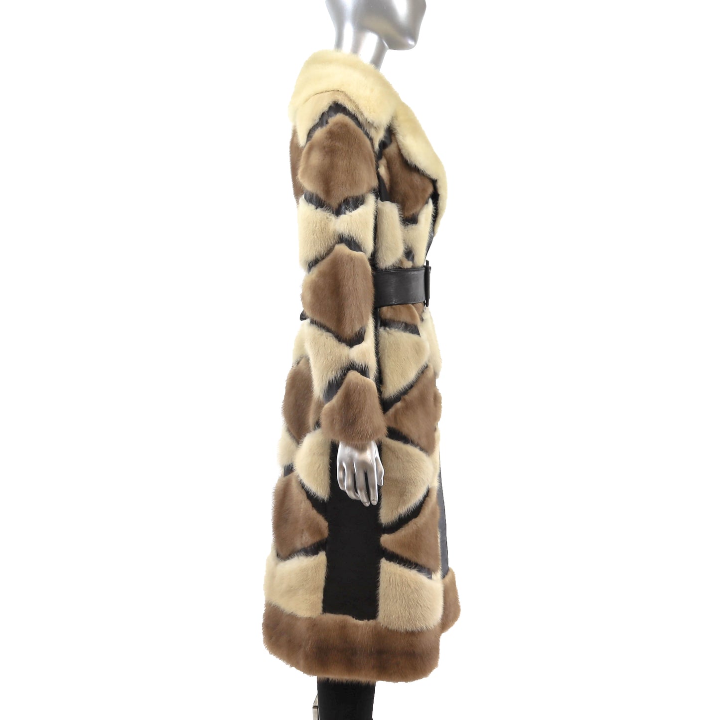 Mink Coat with Leather Insert- Size S