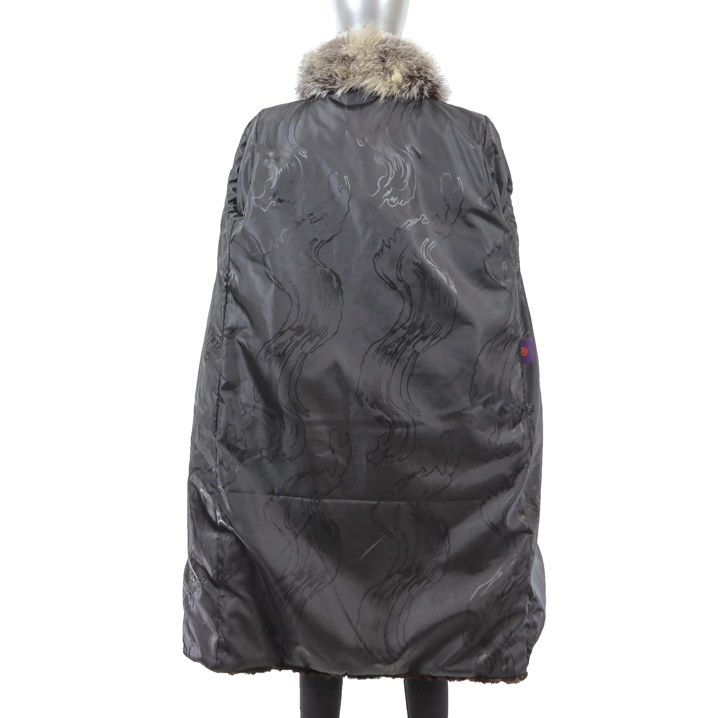 Brown Section Mink Coat with Fox Trim- Size S
