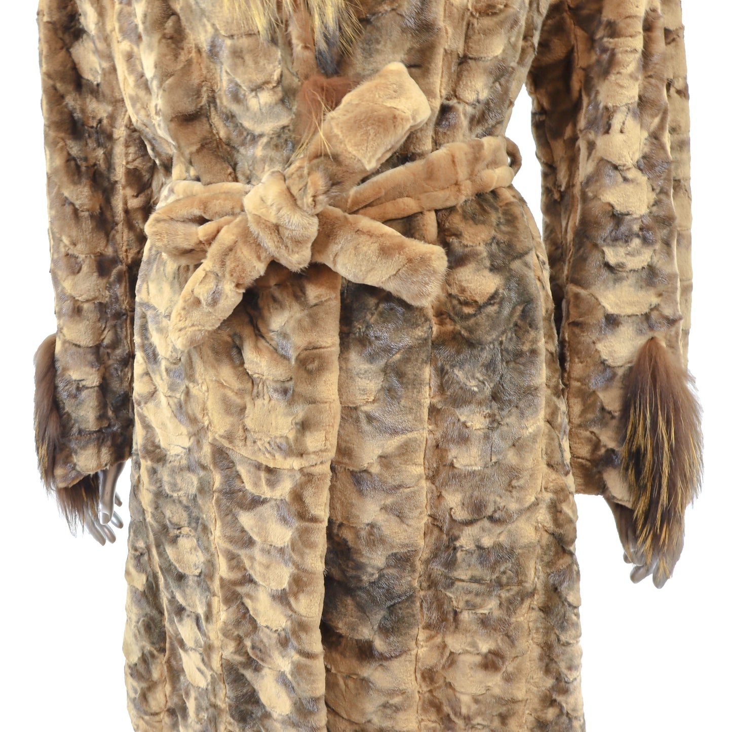 Whiskey Section Semi Sheared Mink Coat with Fox Trim- Size M