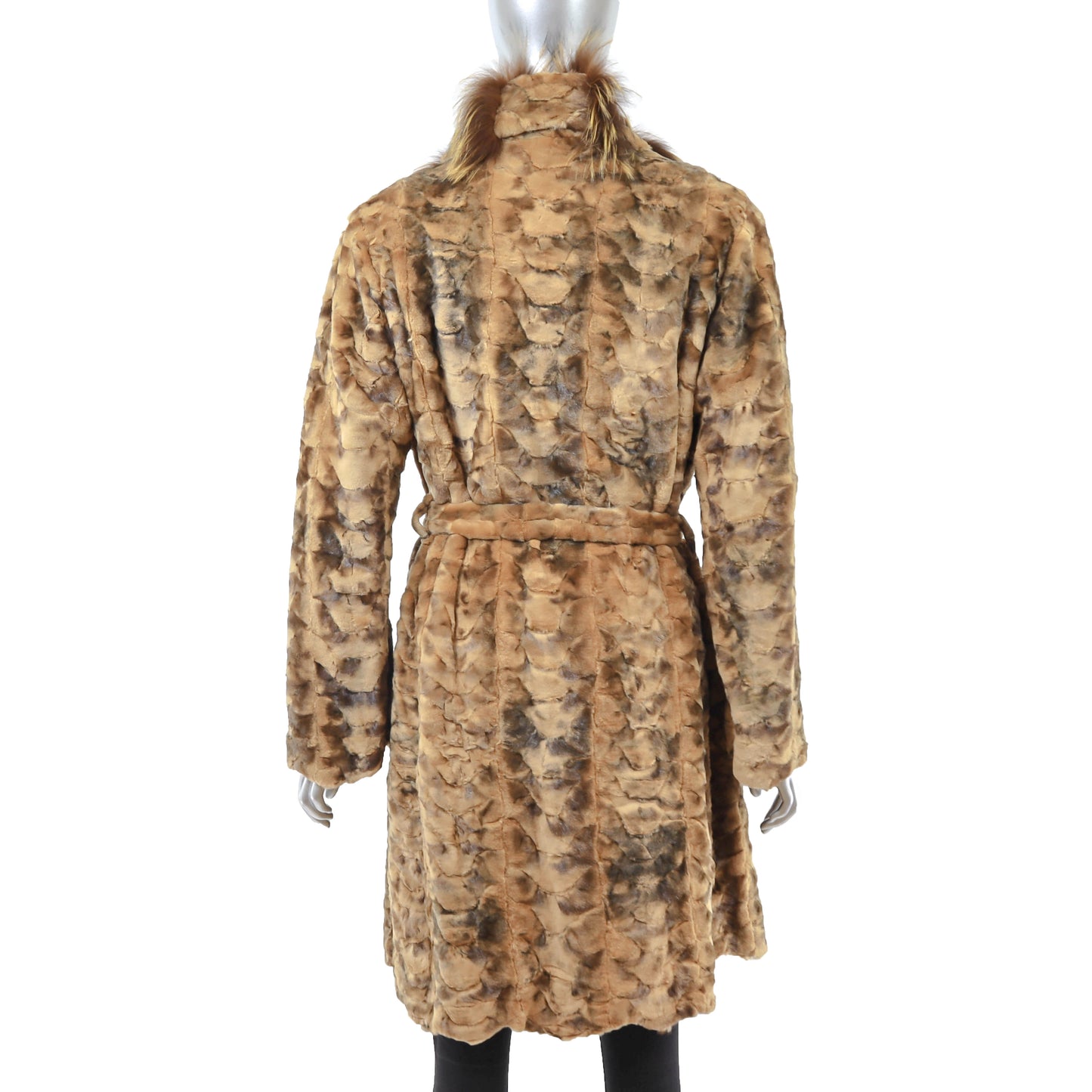 Whiskey Section Semi Sheared Mink Coat with Fox Trim- Size M