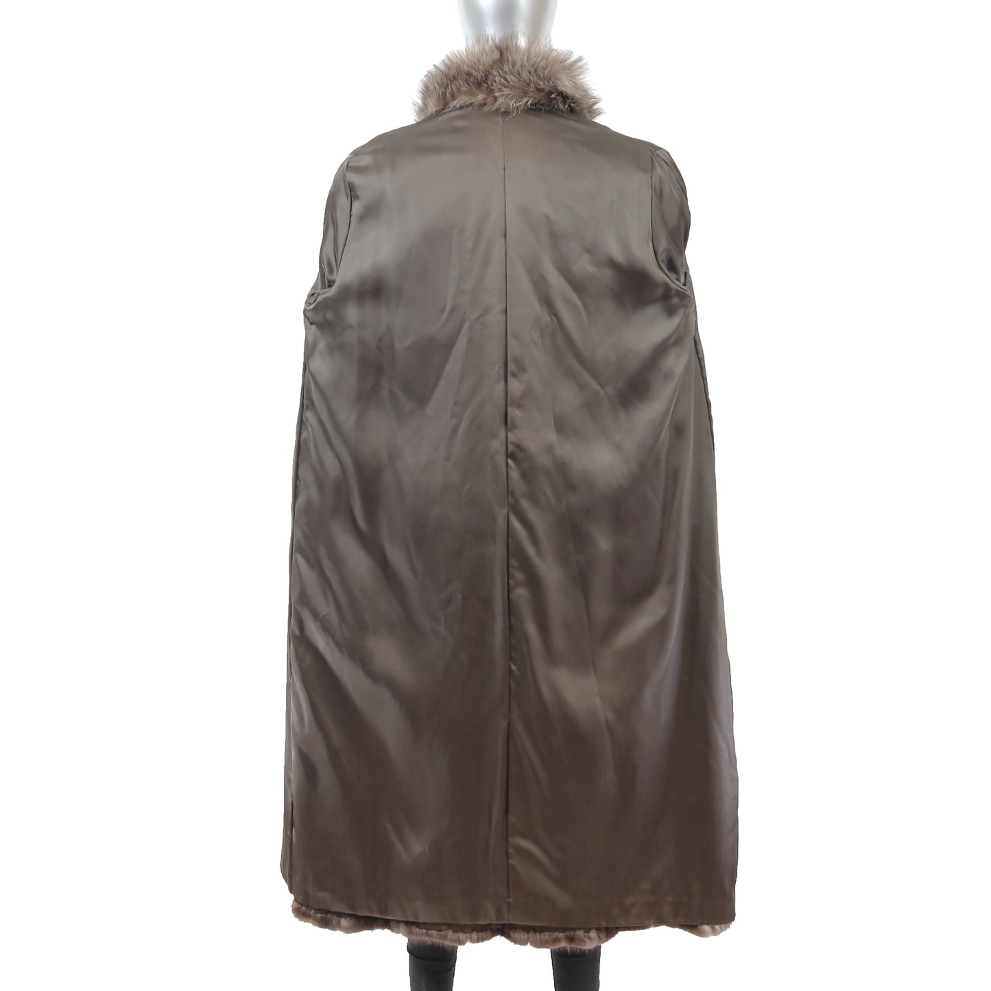 Brown Mink Coat with Silver Fox Tuxedo and Sleeves- Size L