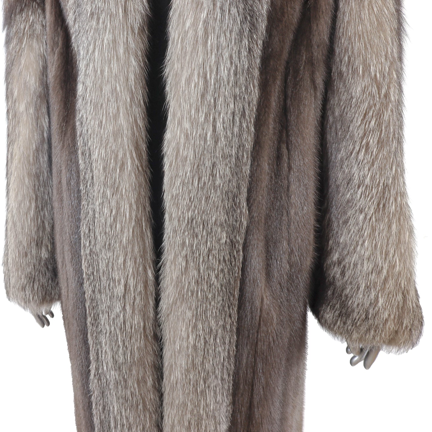 Brown Mink Coat with Silver Fox Tuxedo and Sleeves- Size L