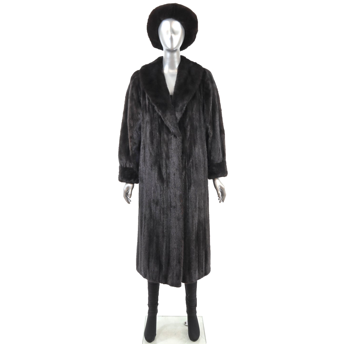 Black Mink Coat with Matching Hat- Size S