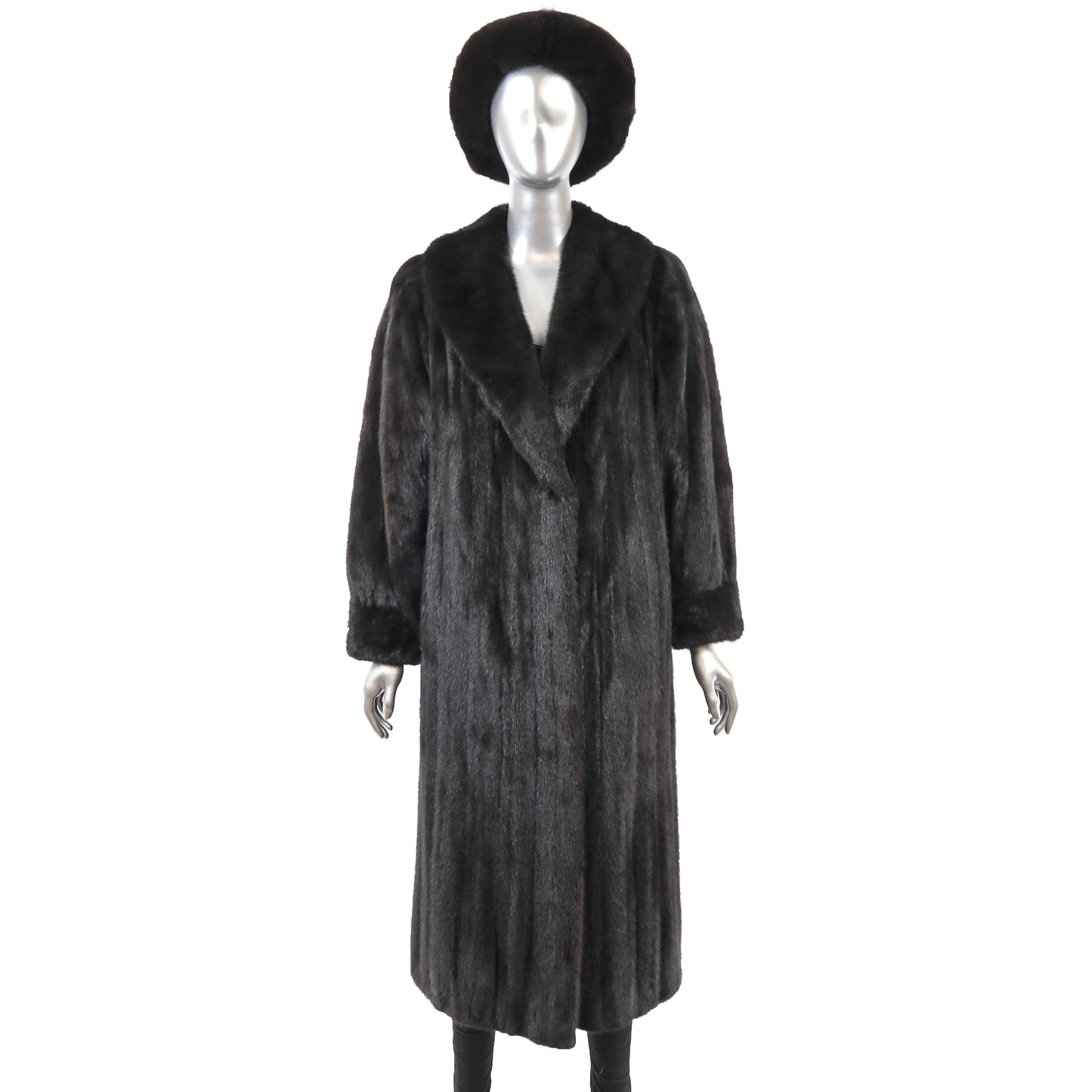 Black Mink Coat with Matching Hat- Size S
