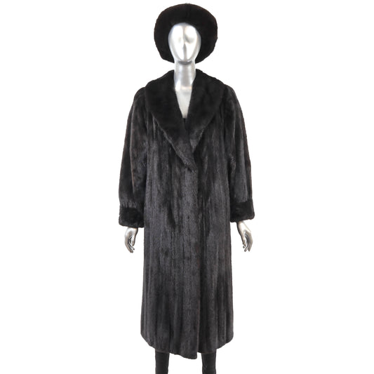 Black Mink Coat with Matching Hat- Size S