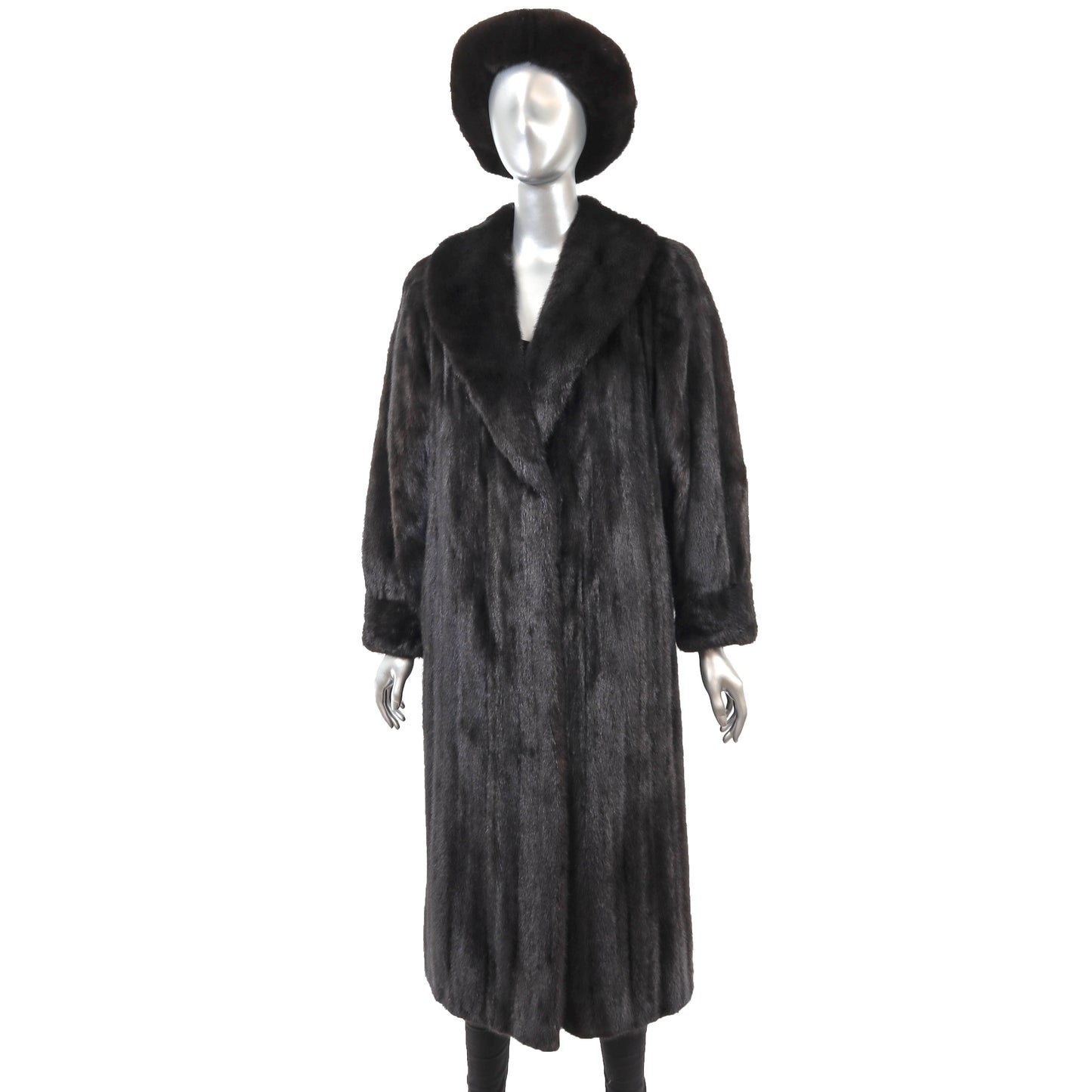Black Mink Coat with Matching Hat- Size S
