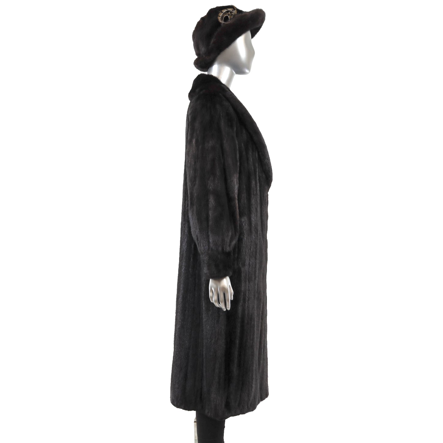 Black Mink Coat with Matching Hat- Size S