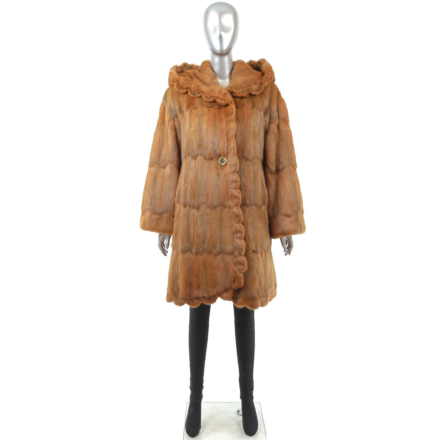 Gianfranco Ferre Fourrures Cognac Hooded Mink 3/4 Coat- Size L-XL