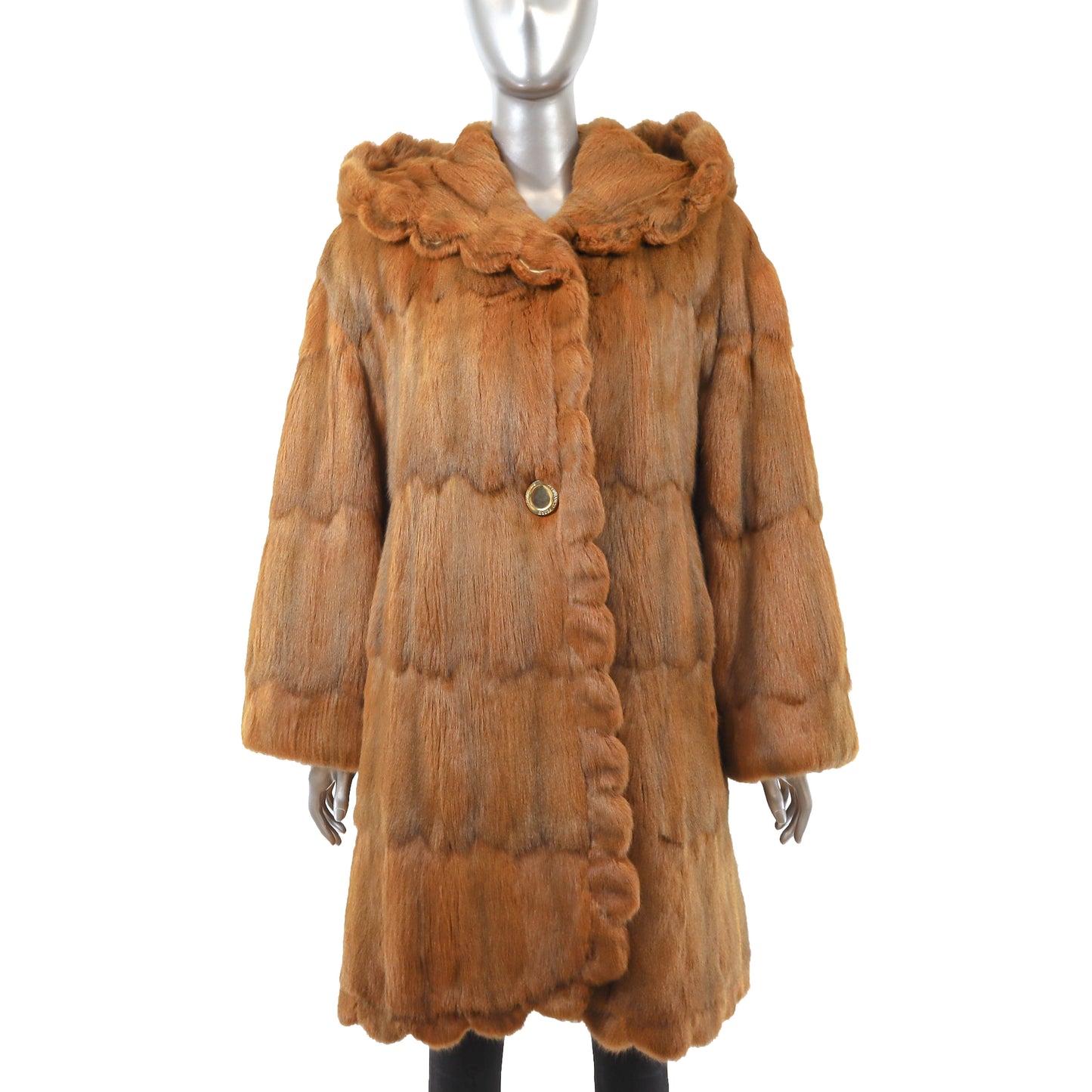 Gianfranco Ferre Fourrures Cognac Hooded Mink 3/4 Coat- Size L-XL