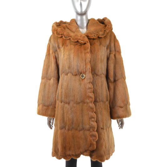 Gianfranco Ferre Fourrures Cognac Hooded Mink 3/4 Coat- Size L-XL