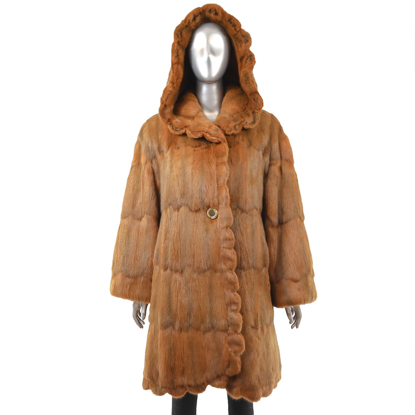 Gianfranco Ferre Fourrures Cognac Hooded Mink 3/4 Coat- Size L-XL