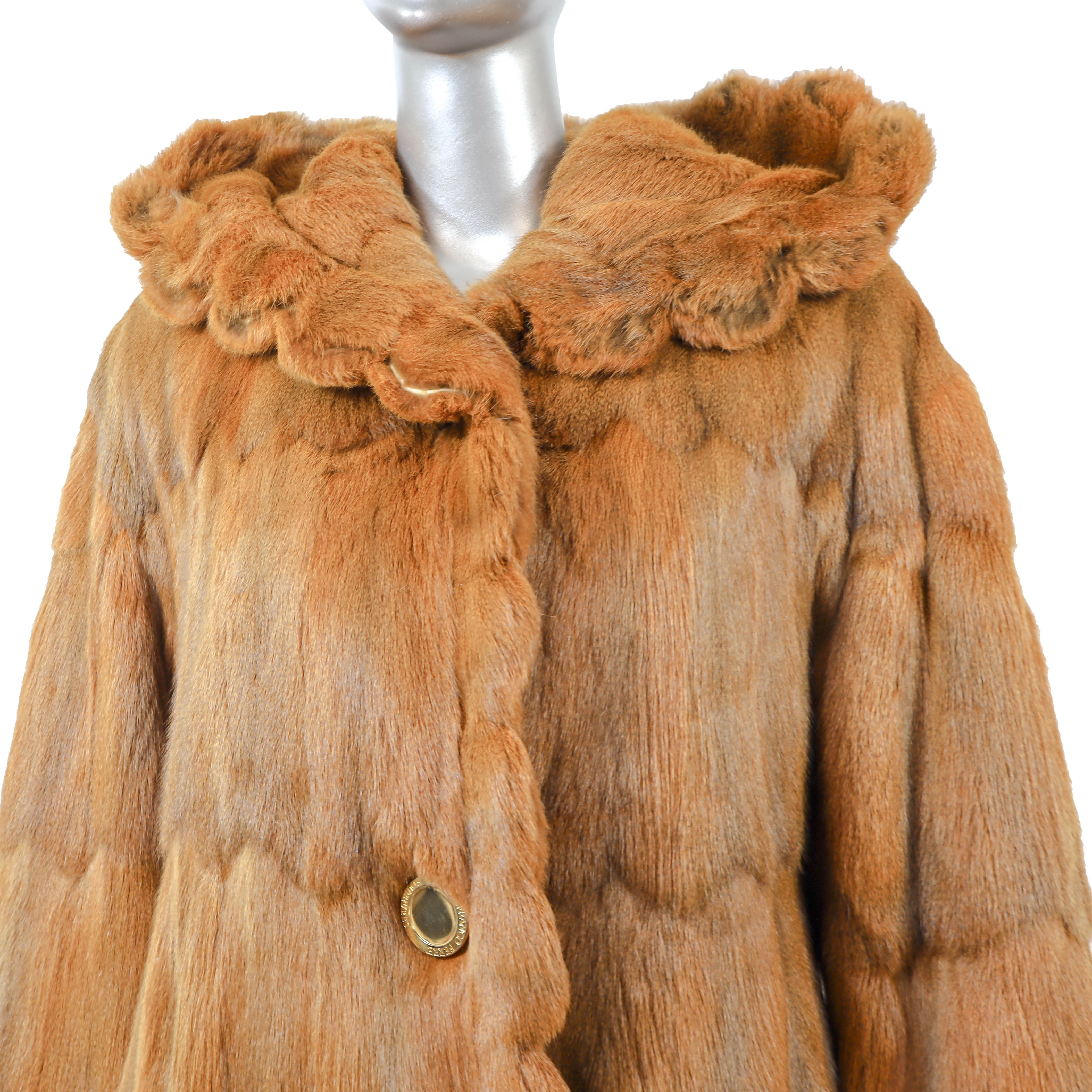 Gianfranco Ferre Fourrures Cognac Hooded Mink 3/4 Coat- Size L-XL