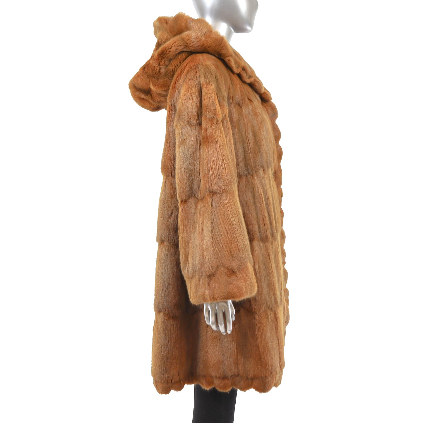 Gianfranco Ferre Fourrures Cognac Hooded Mink 3/4 Coat- Size L-XL