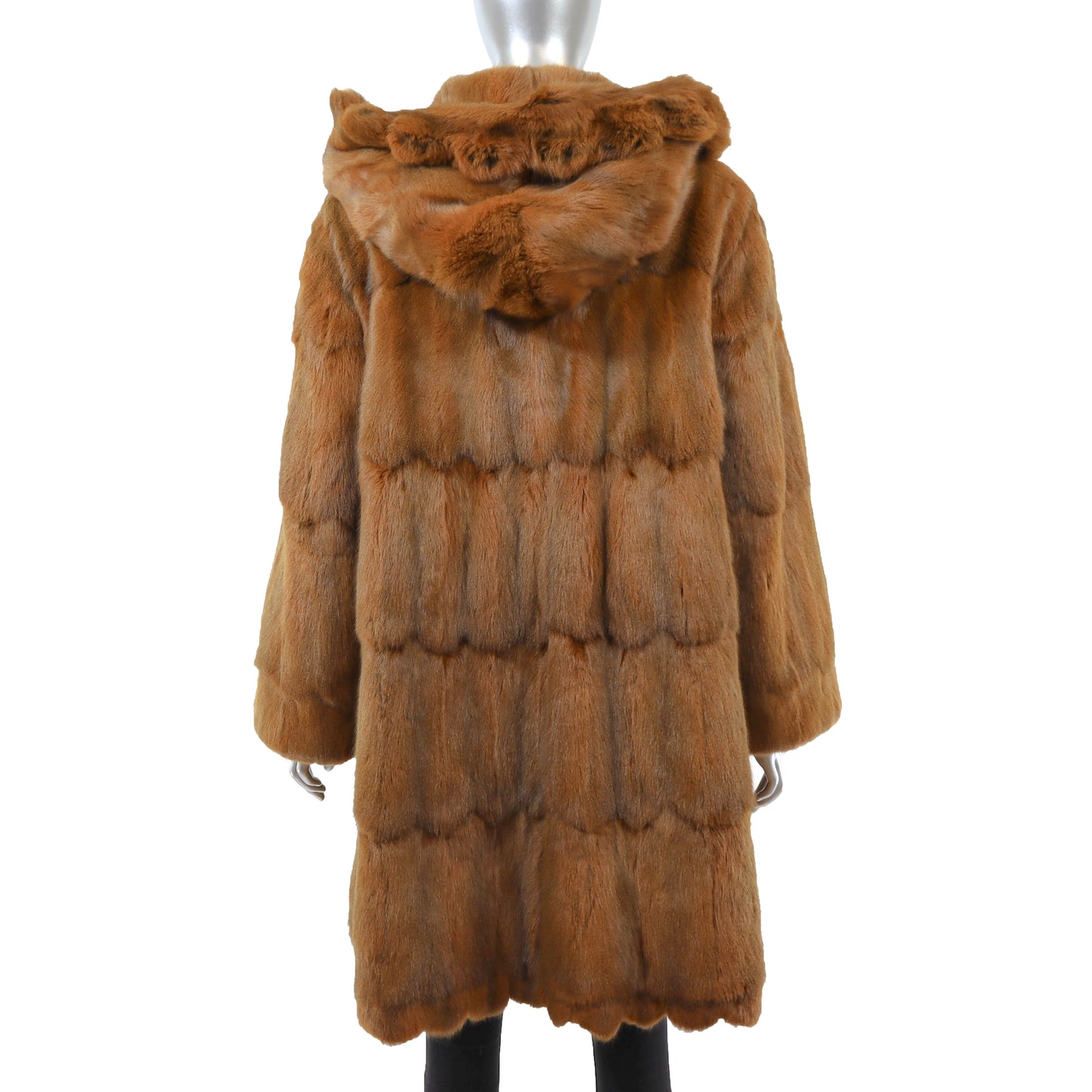 Gianfranco Ferre Fourrures Cognac Hooded Mink 3/4 Coat- Size L-XL