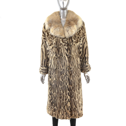 Animal Printed Mink Coat with Lynx Collar- Size M