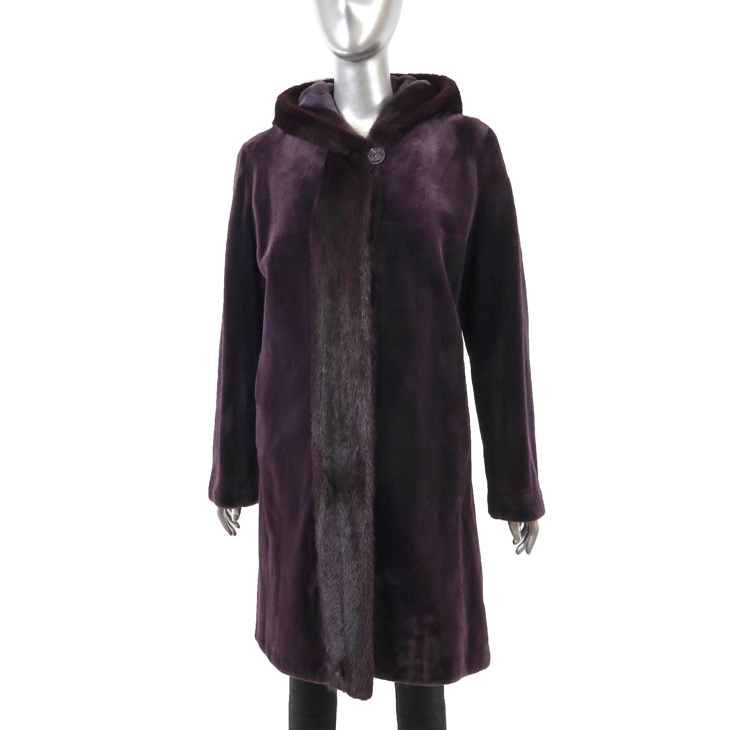 Wine Sheared Hooded Reversible Mink Coat- Size S-M