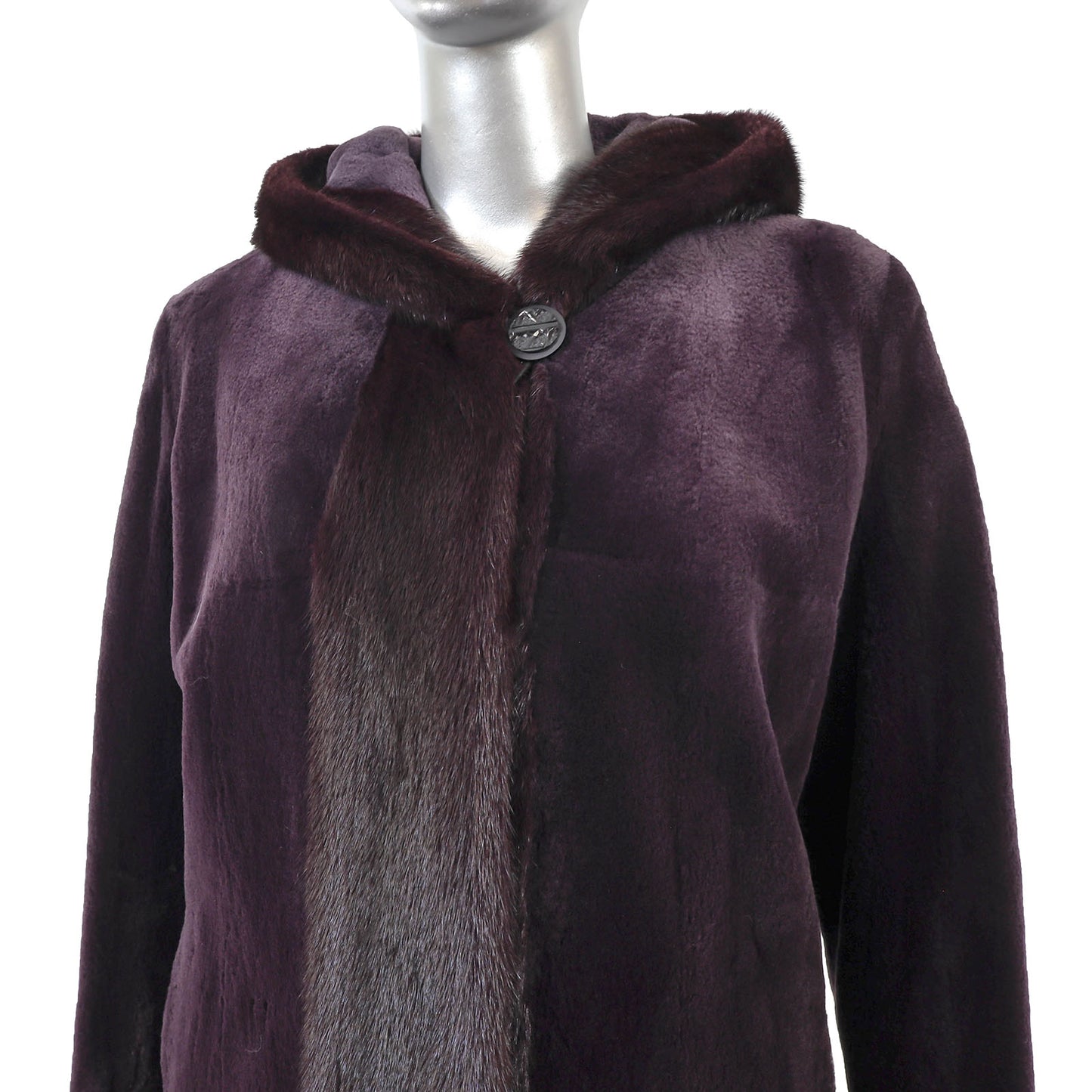 Wine Sheared Hooded Reversible Mink Coat- Size S-M