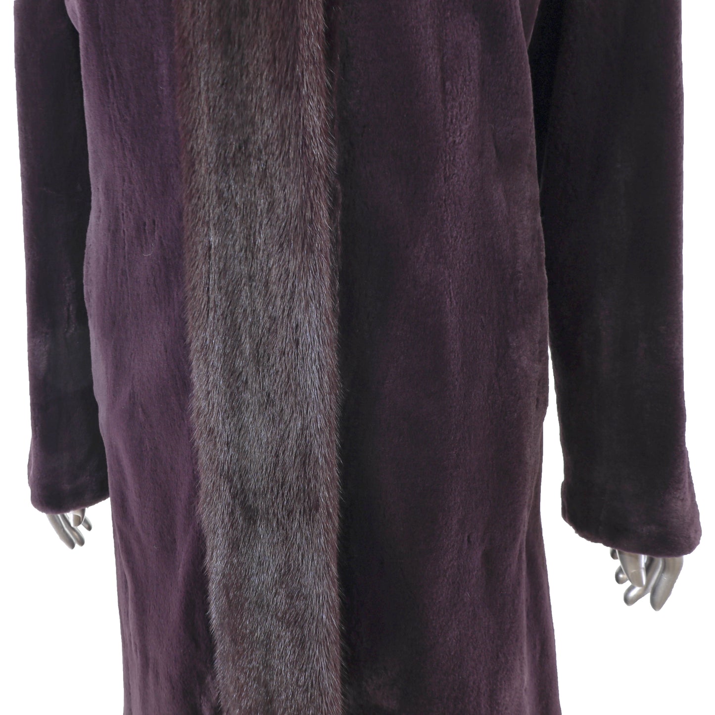 Wine Sheared Hooded Reversible Mink Coat- Size S-M