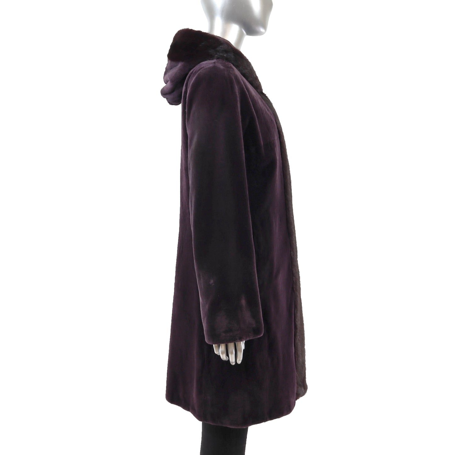 Wine Sheared Hooded Reversible Mink Coat- Size S-M