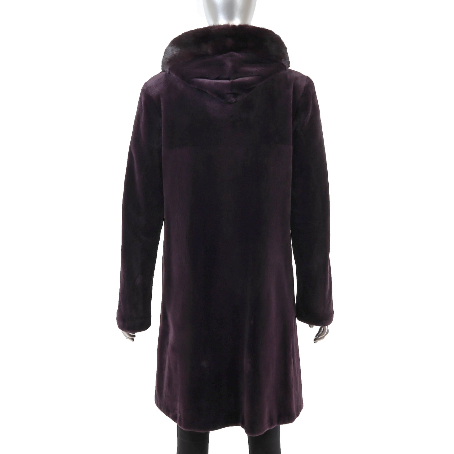 Wine Sheared Hooded Reversible Mink Coat- Size S-M