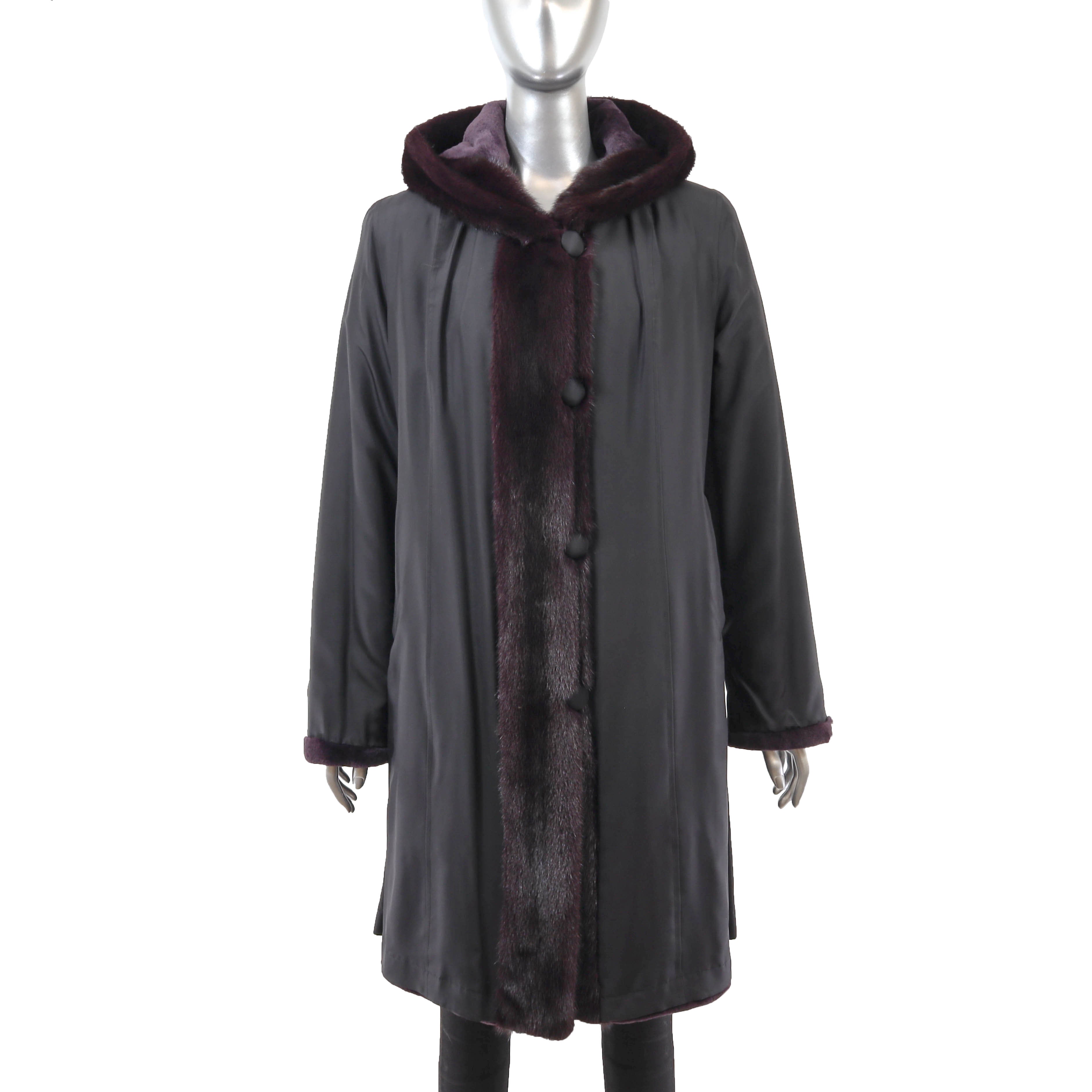 Wine Sheared Hooded Reversible Mink Coat- Size S-M – VintageFurs
