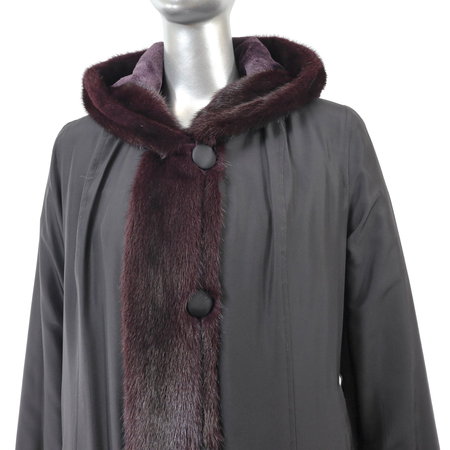 Wine Sheared Hooded Reversible Mink Coat- Size S-M