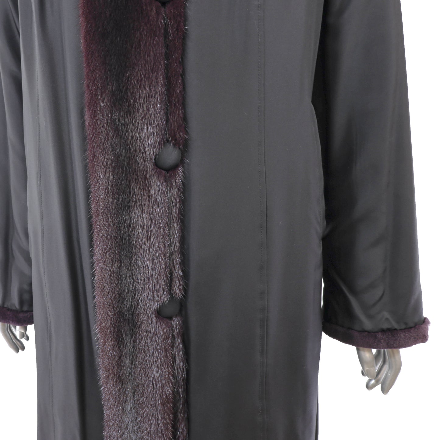 Wine Sheared Hooded Reversible Mink Coat- Size S-M