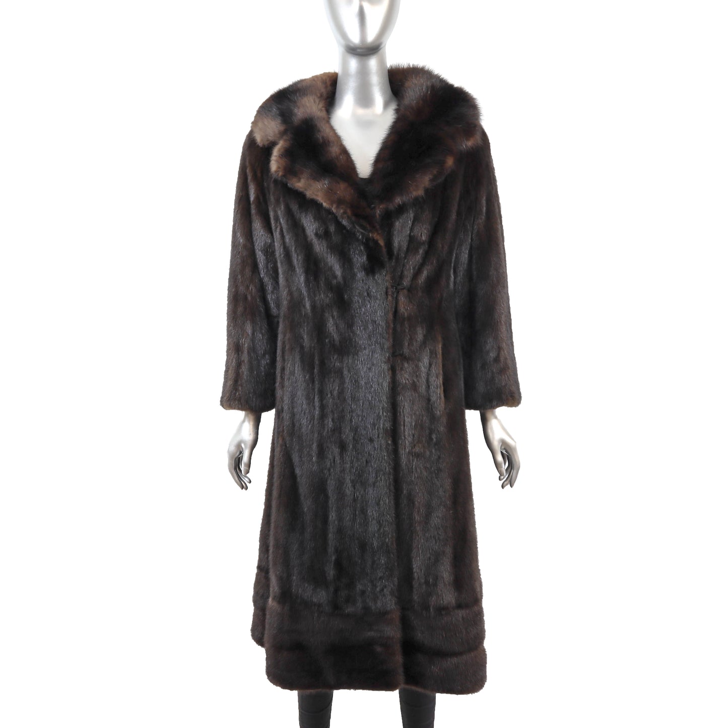 Dark Brown Mink Coat with Sable Collar- Size M-L