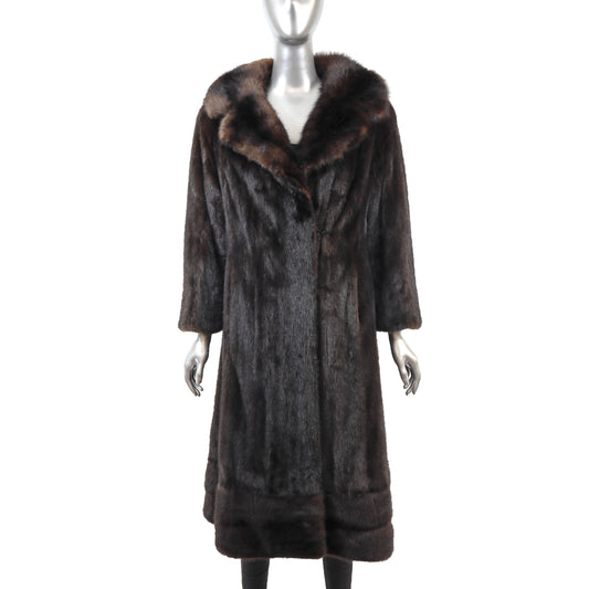 Dark Brown Mink Coat with Sable Collar- Size M-L