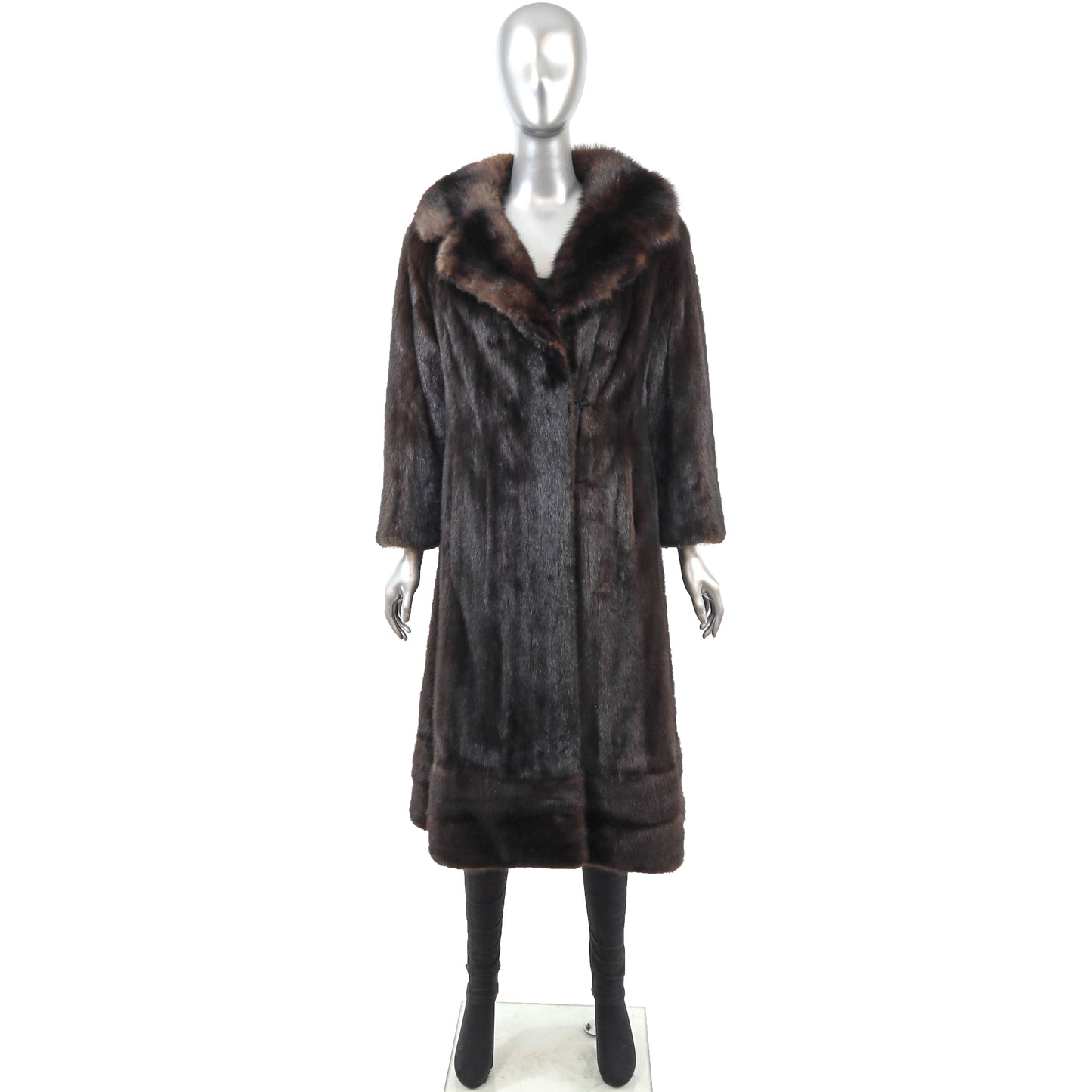 Dark Brown Mink Coat with Sable Collar- Size M-L