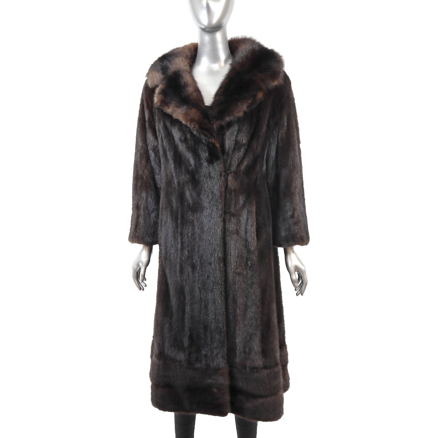 Dark Brown Mink Coat with Sable Collar- Size M-L