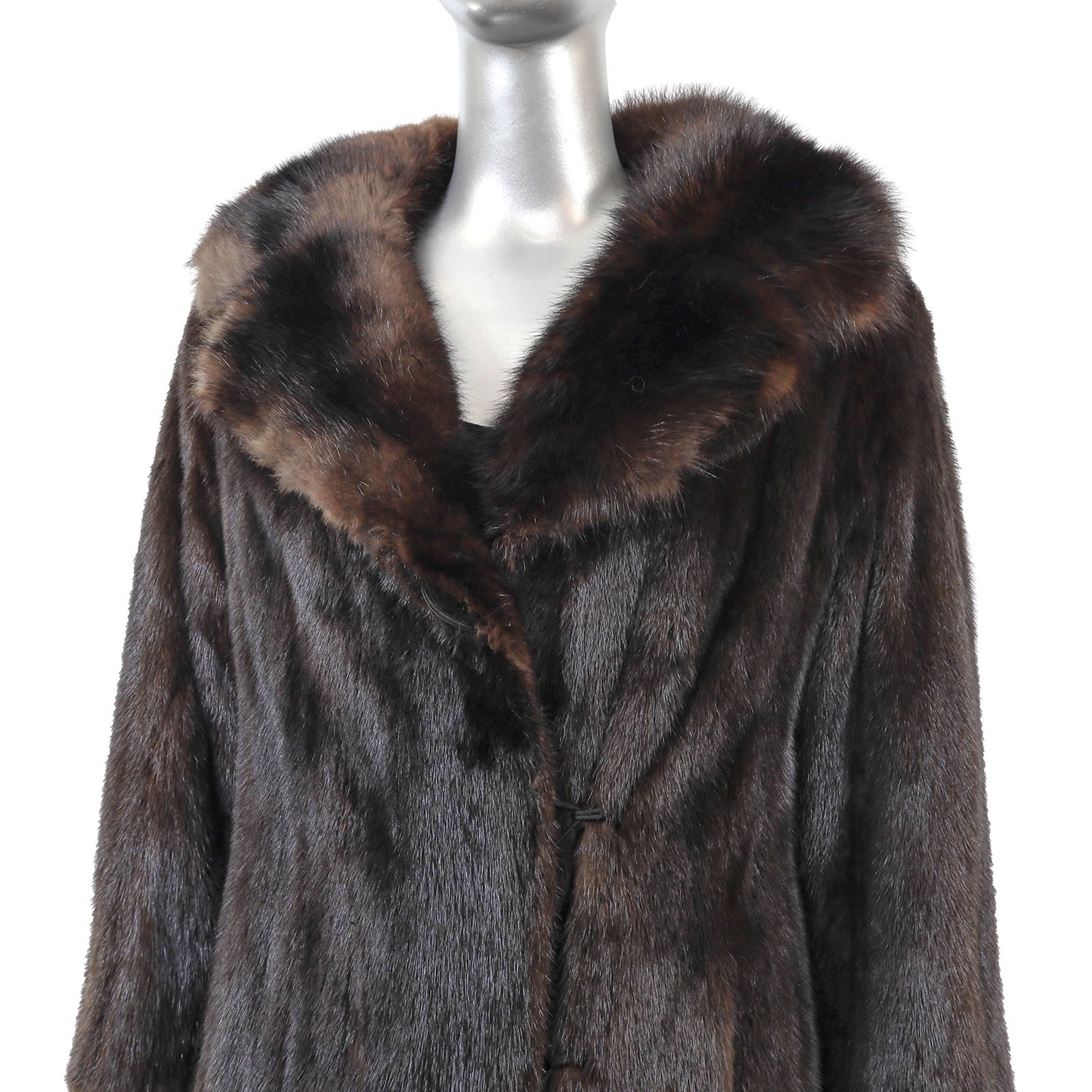Dark Brown Mink Coat with Sable Collar- Size M-L
