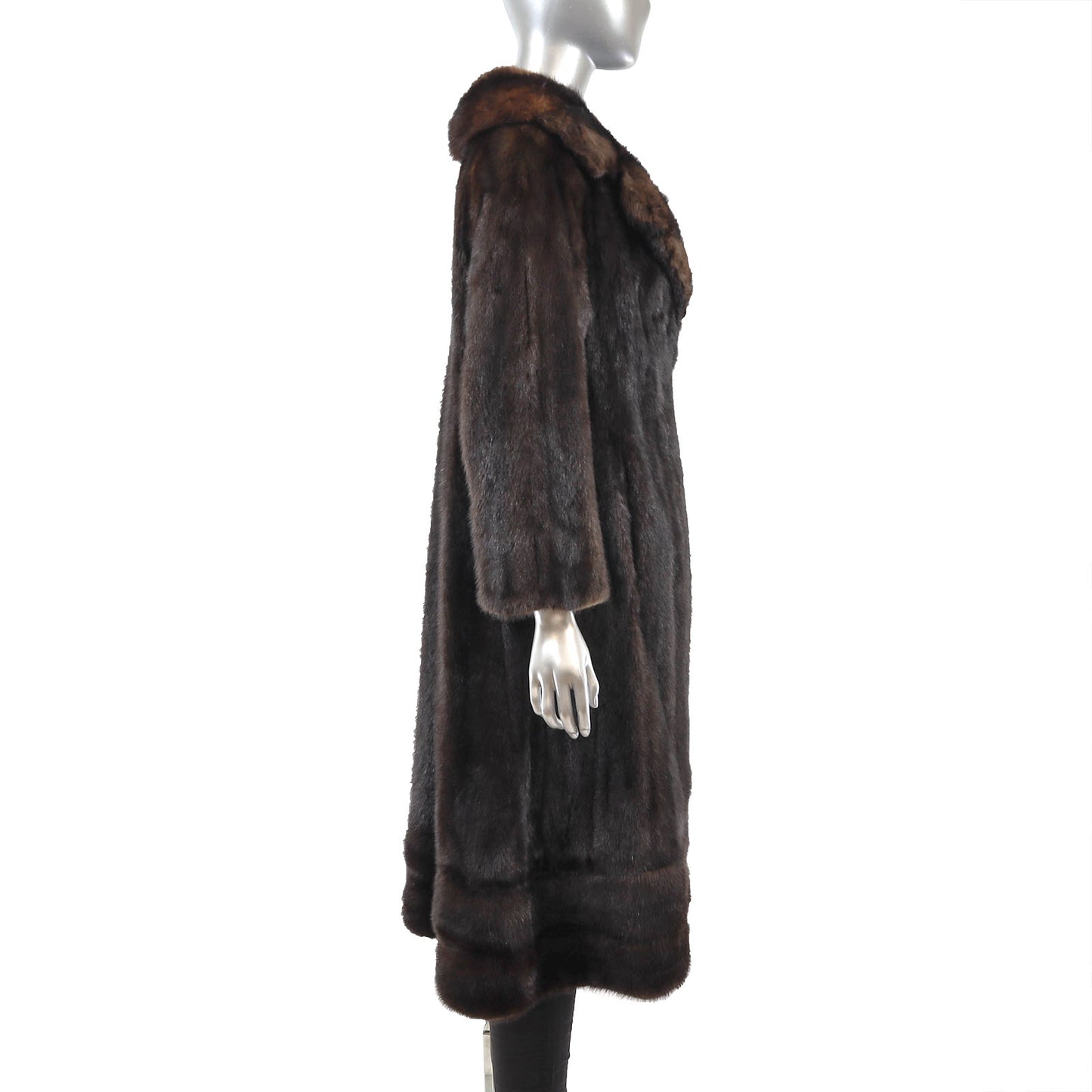 Dark Brown Mink Coat with Sable Collar- Size M-L
