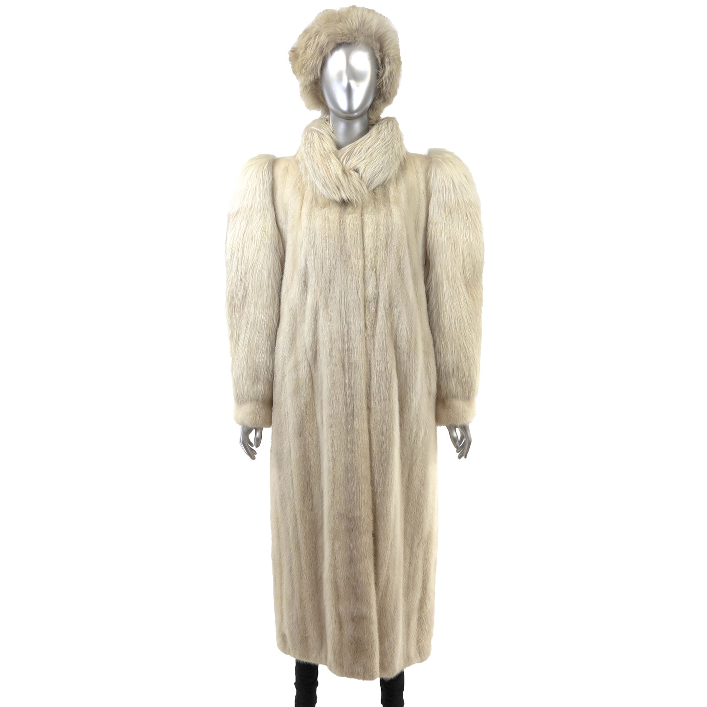 Beige Mink Coat with Fox and Matching Headband- Size L