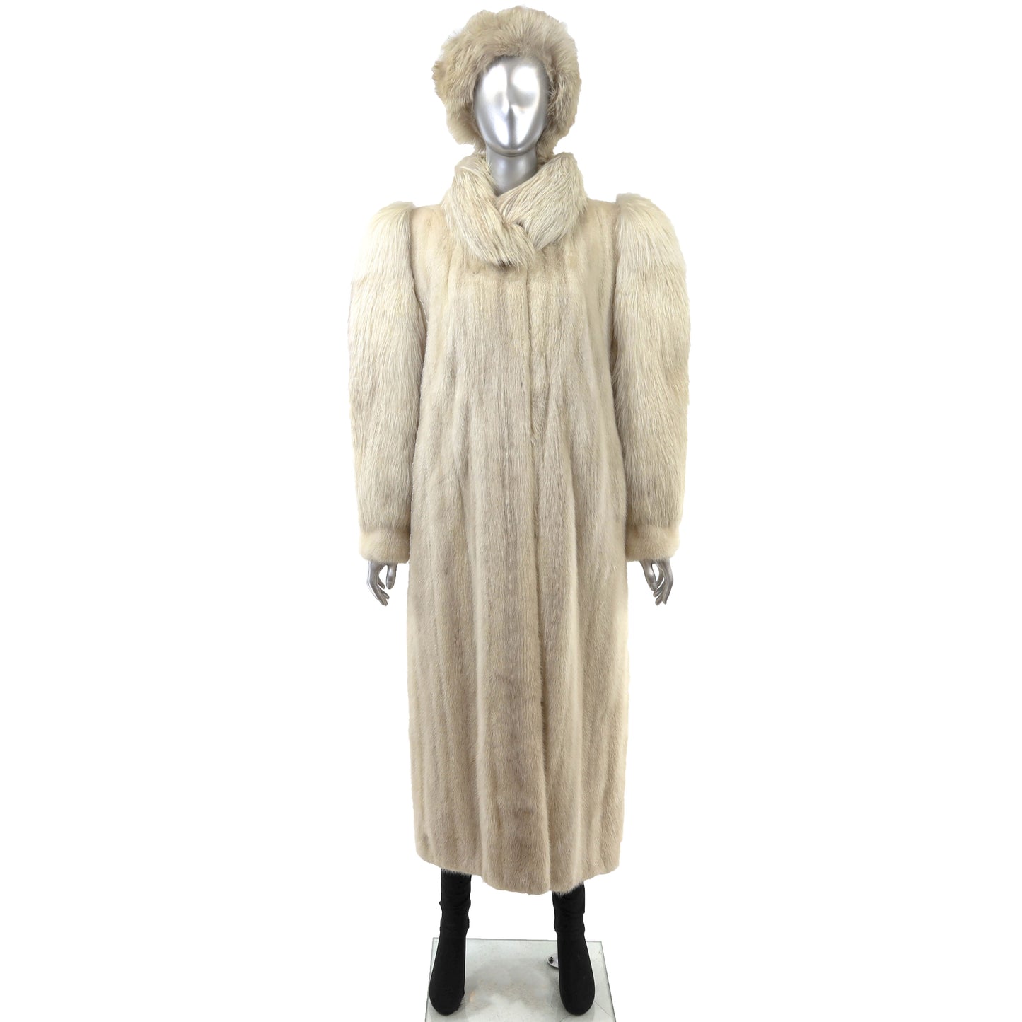 Beige Mink Coat with Fox and Matching Headband- Size L