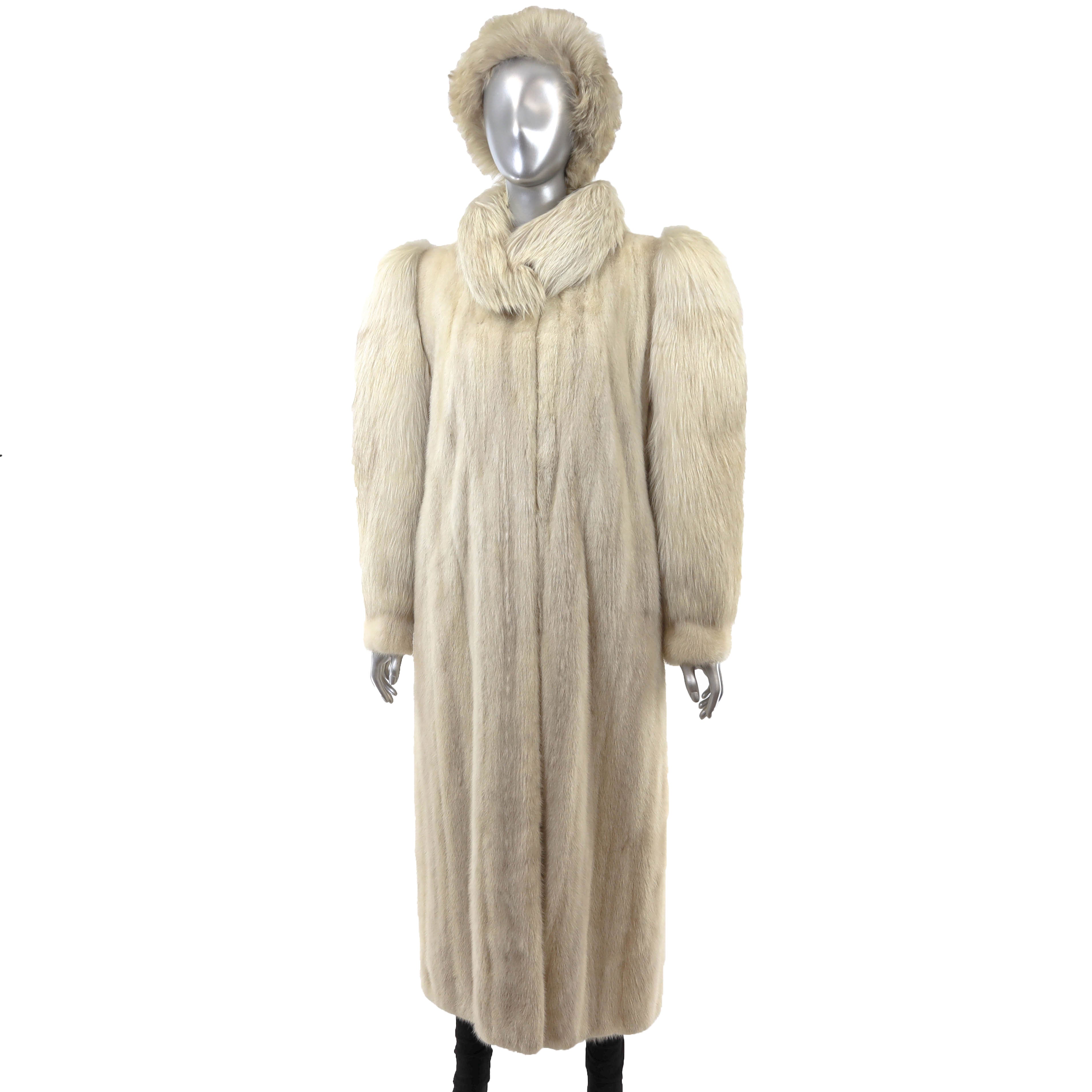 MINKFUR コート 2点 Beige Mink Coat with Fox and Matching Headband- Size L – VintageFurs
