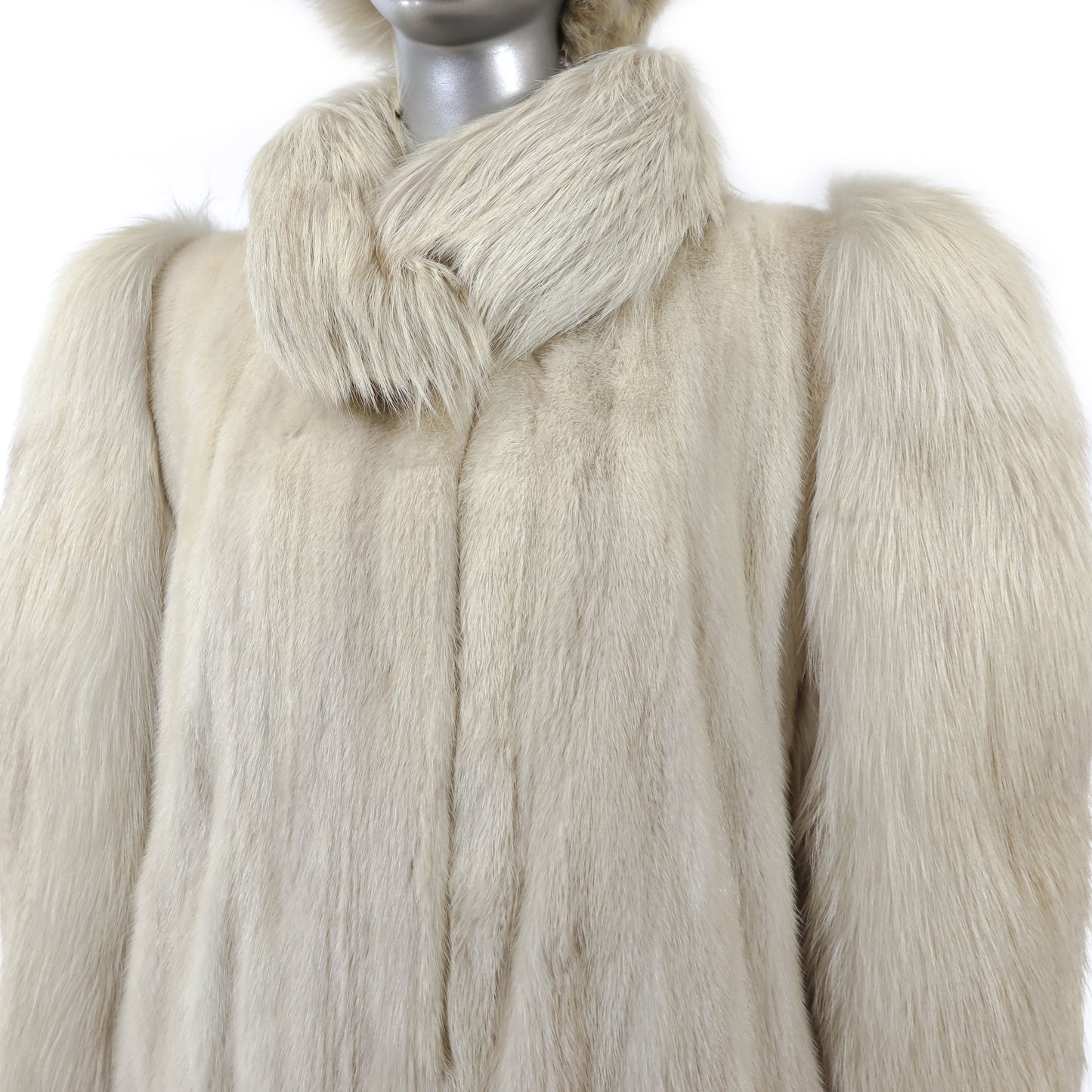 Beige Mink Coat with Fox and Matching Headband- Size L