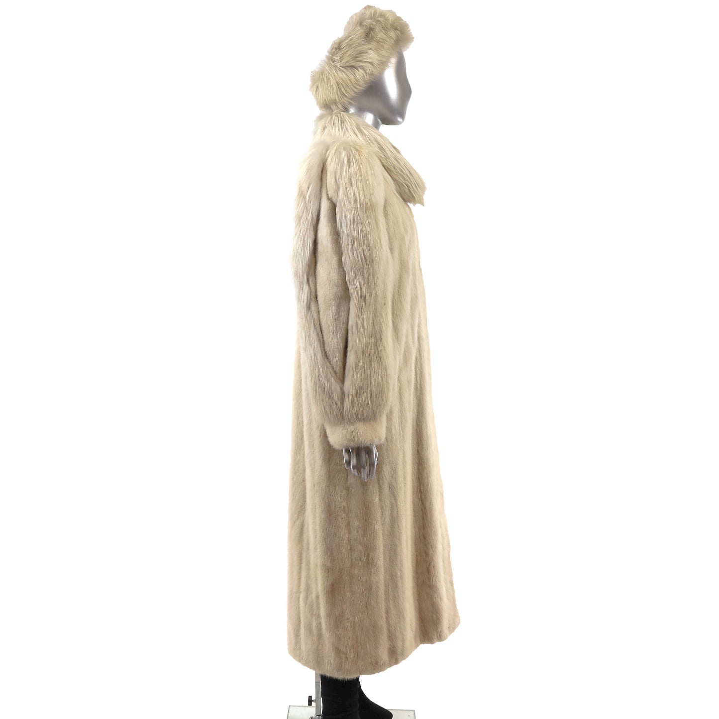 Beige Mink Coat with Fox and Matching Headband- Size L