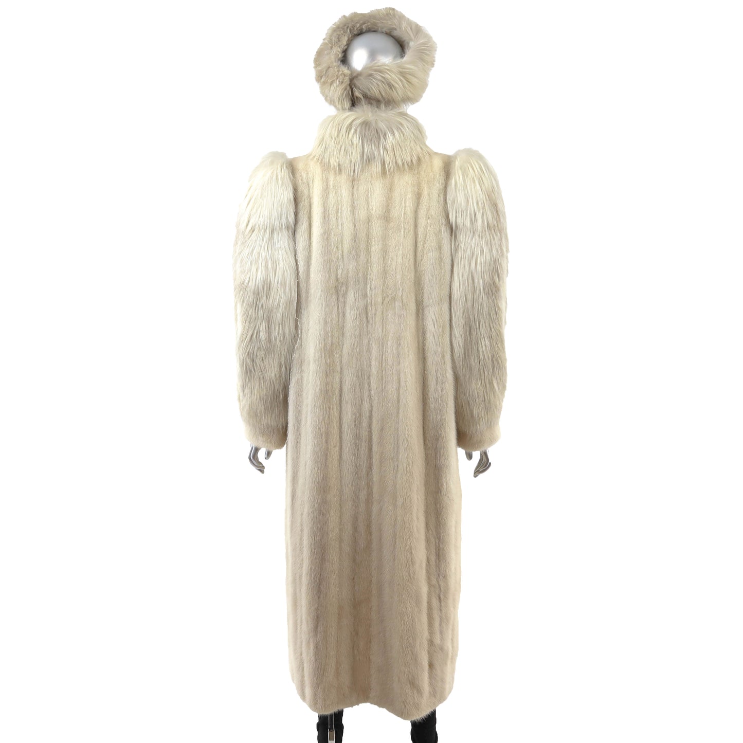Beige Mink Coat with Fox and Matching Headband- Size L