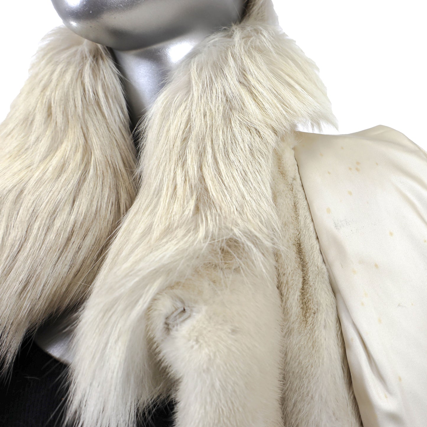 Beige Mink Coat with Fox and Matching Headband- Size L