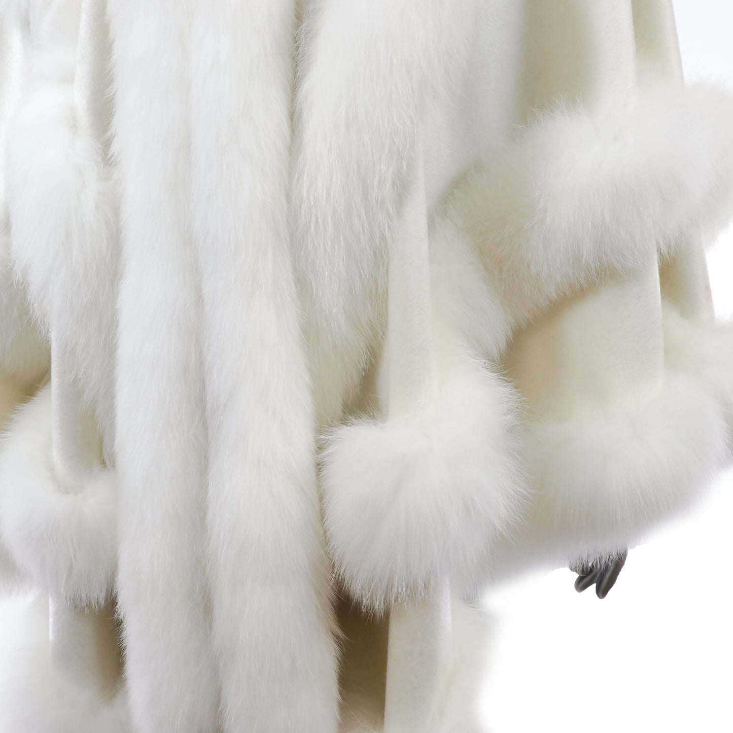 White Cashmere Cape with Fox Trim- Size Free