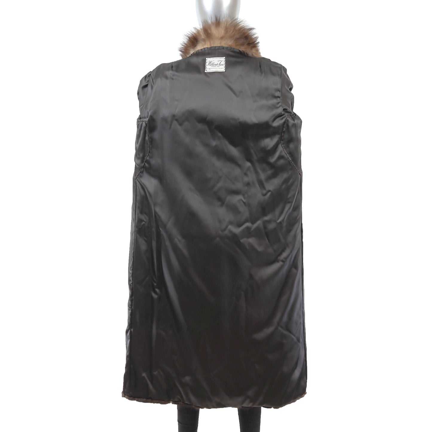 Dark Brown Mink Coat with Fox Tuxedo- Size M