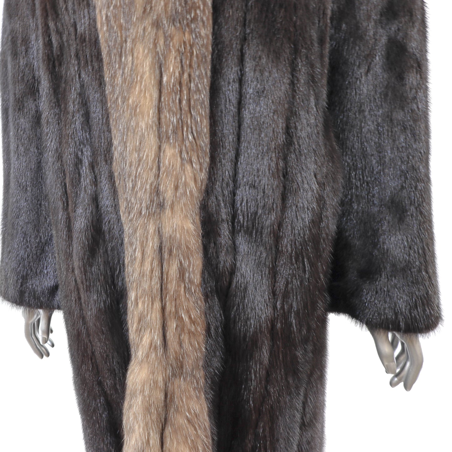 Dark Brown Mink Coat with Fox Tuxedo- Size M