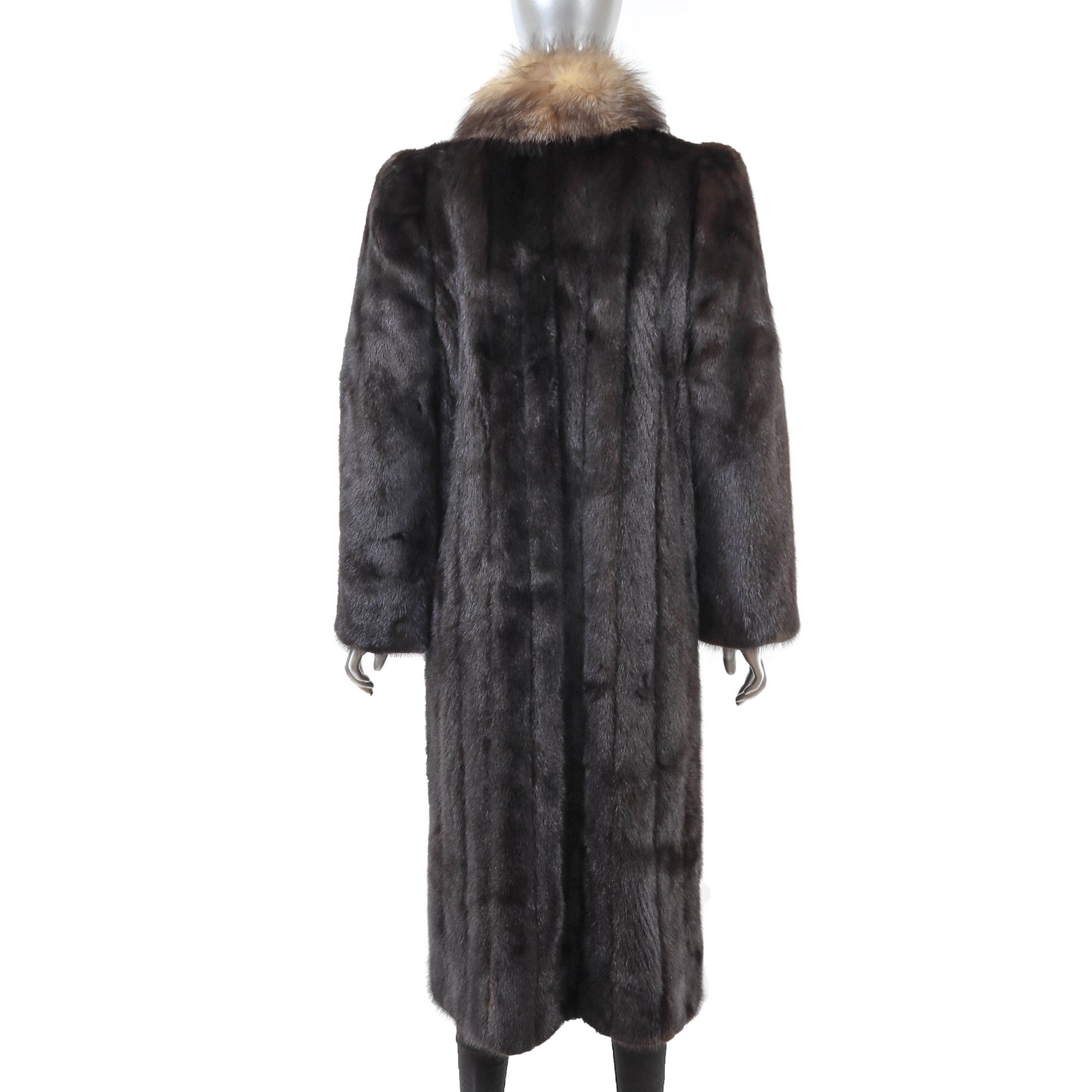 Dark Brown Mink Coat with Fox Tuxedo- Size M