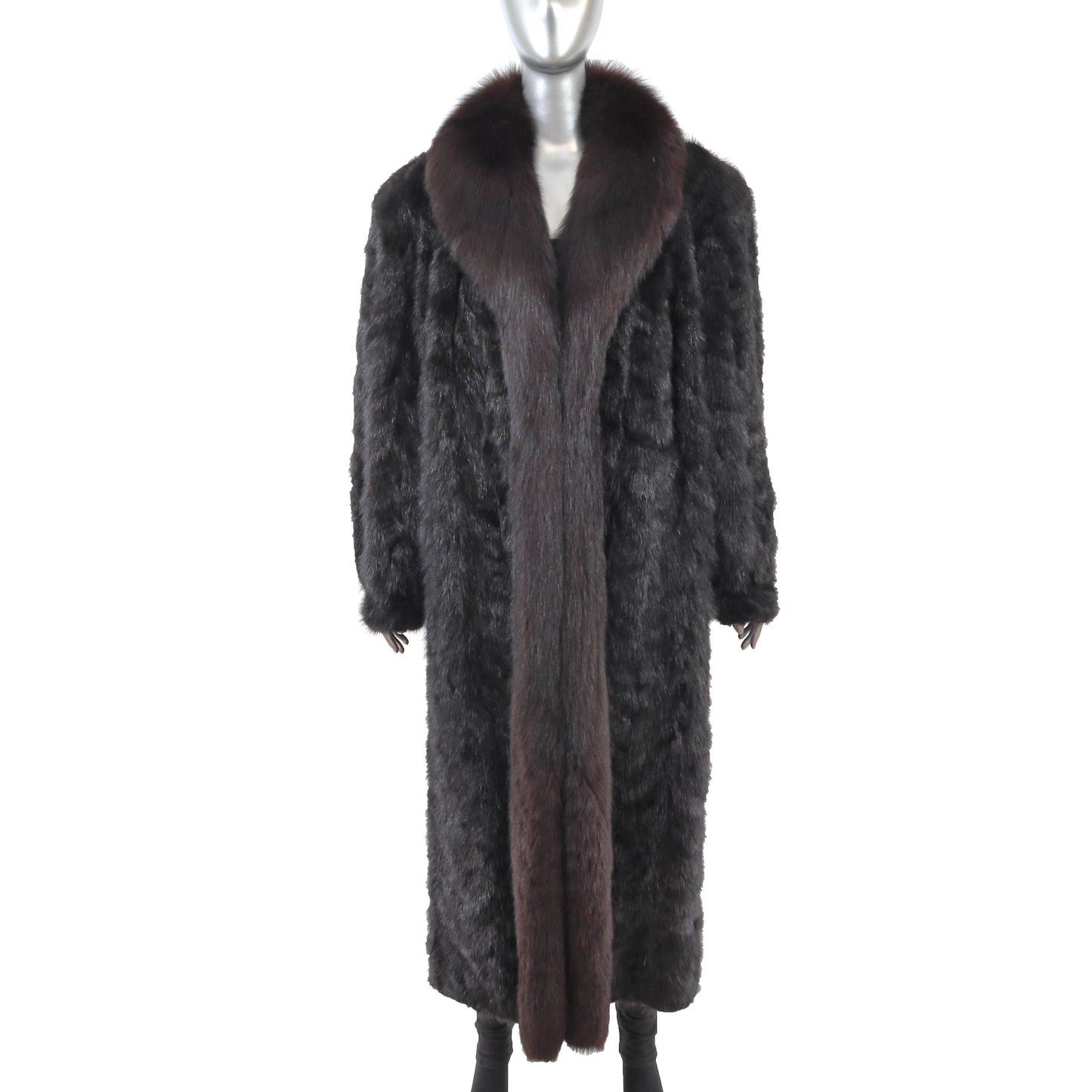 Black Section Mink Coat with Fox Tuxedo- Size XXL