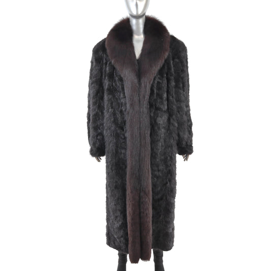 Black Section Mink Coat with Fox Tuxedo- Size XXL