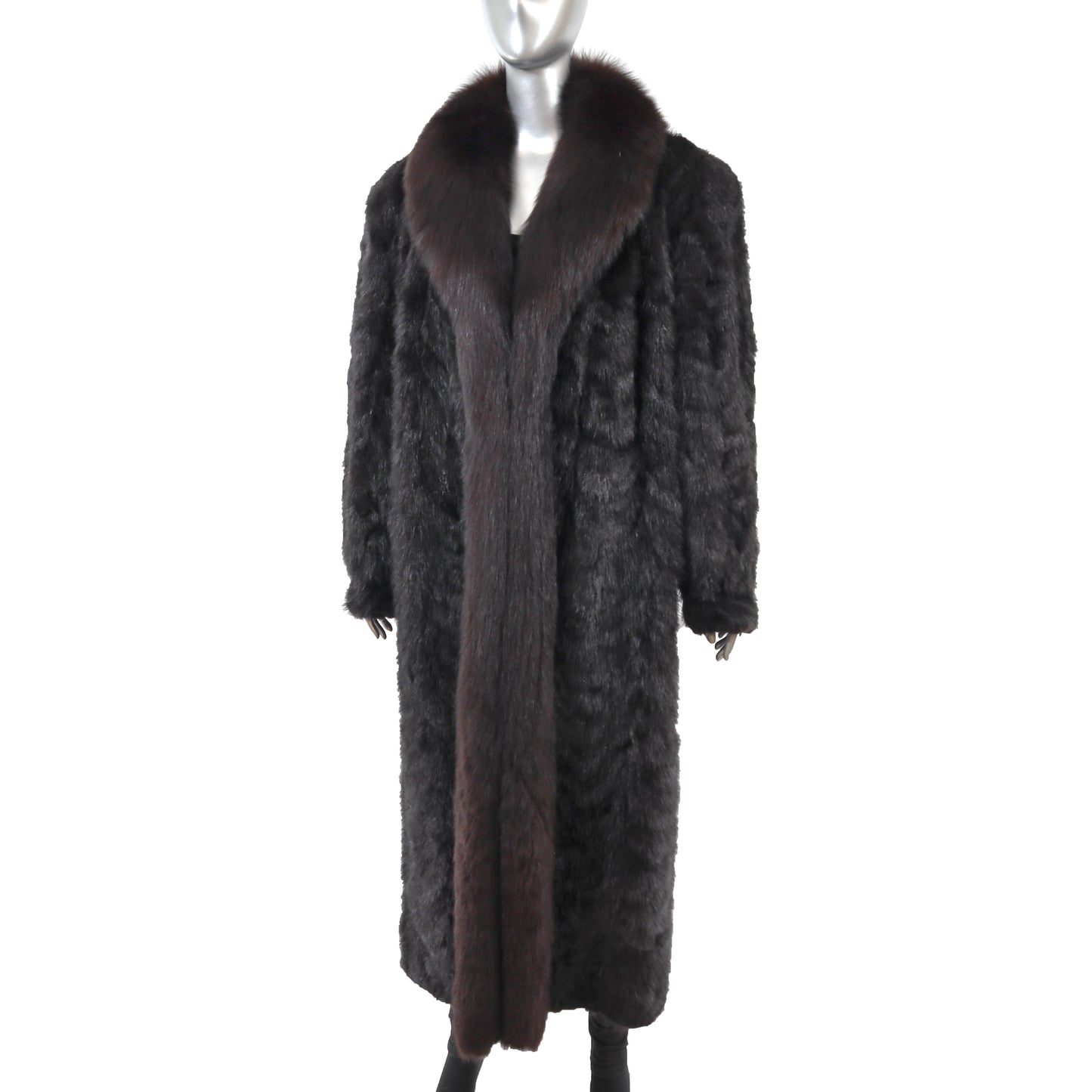 Black Section Mink Coat with Fox Tuxedo- Size XXL