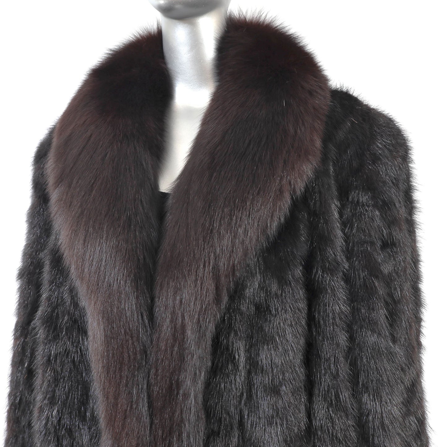Black Section Mink Coat with Fox Tuxedo- Size XXL