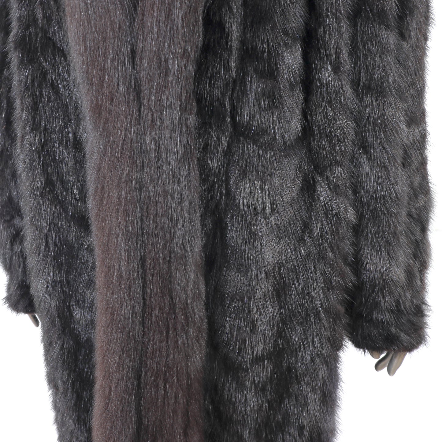 Black Section Mink Coat with Fox Tuxedo- Size XXL